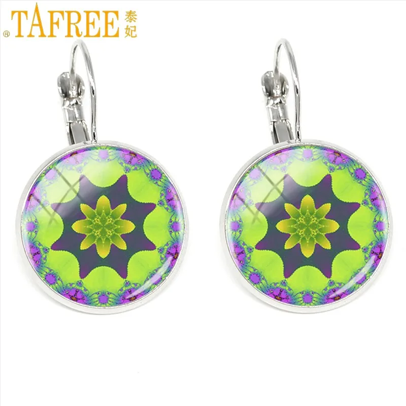 Tafree, модные женские серьги-клипсы, индийский цветок, мандала, Круглый купол стеклянный Серьги,, Sri украшения yantra Henna Zen H276 - Окраска металла: H281