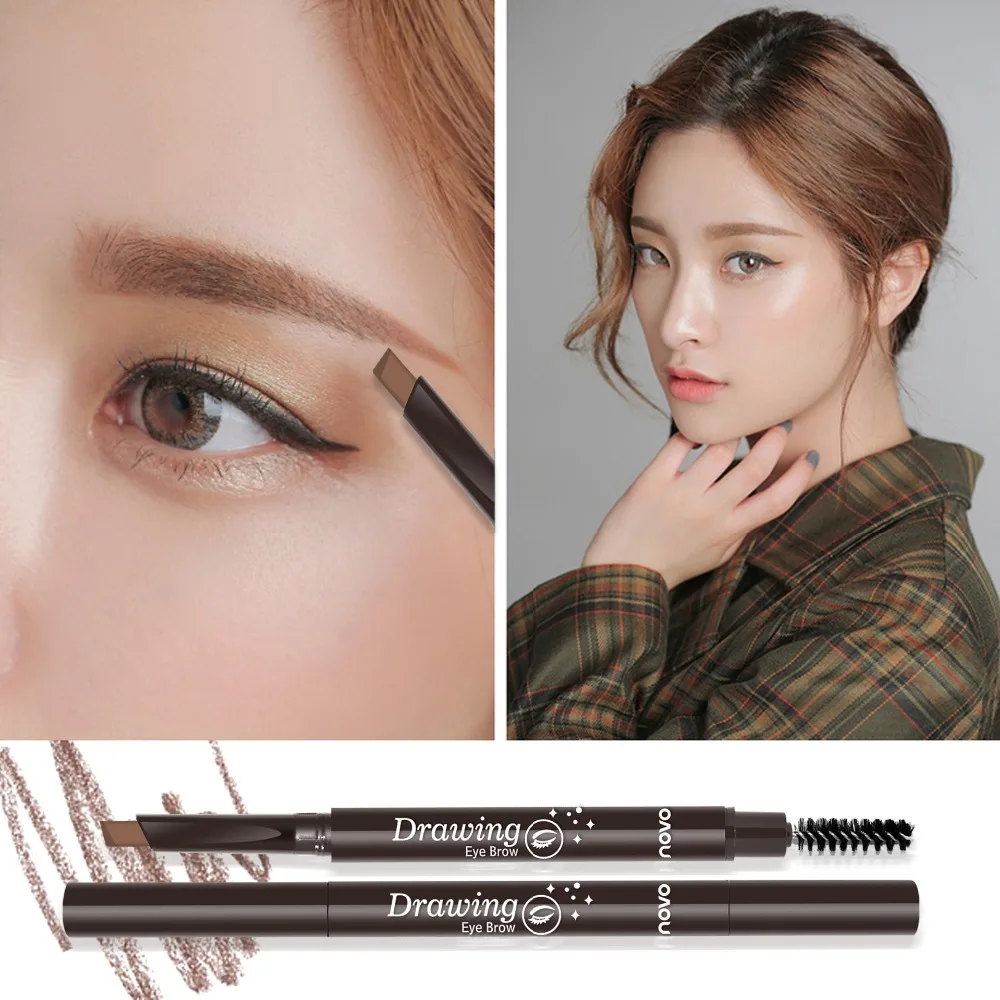 

Novo automatic eyebrow pencil dual ended with brush waterproof long lasting black coffee microblading eyebrow tattoo pen BN067
