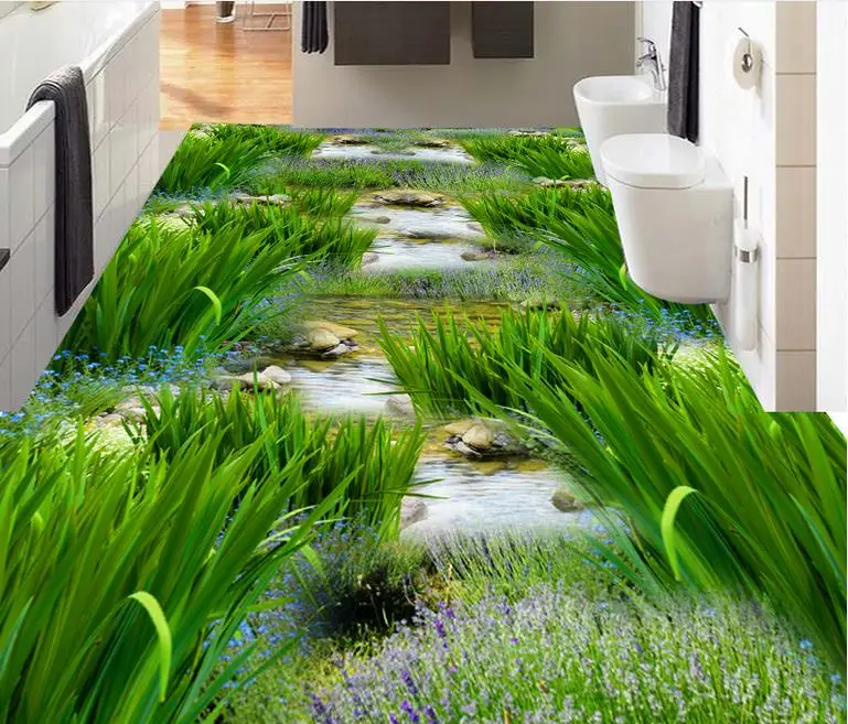 Виниловые обои на заказ 3d полы маленькая река с изображением воды для гостиной