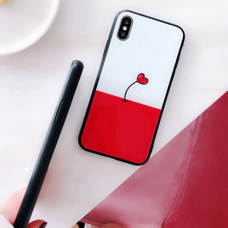 Cute Love Heart Phone Case for IPhone X 6 XS 6S 7 8 XR MAX Glass Back Cover Plus Cases |
