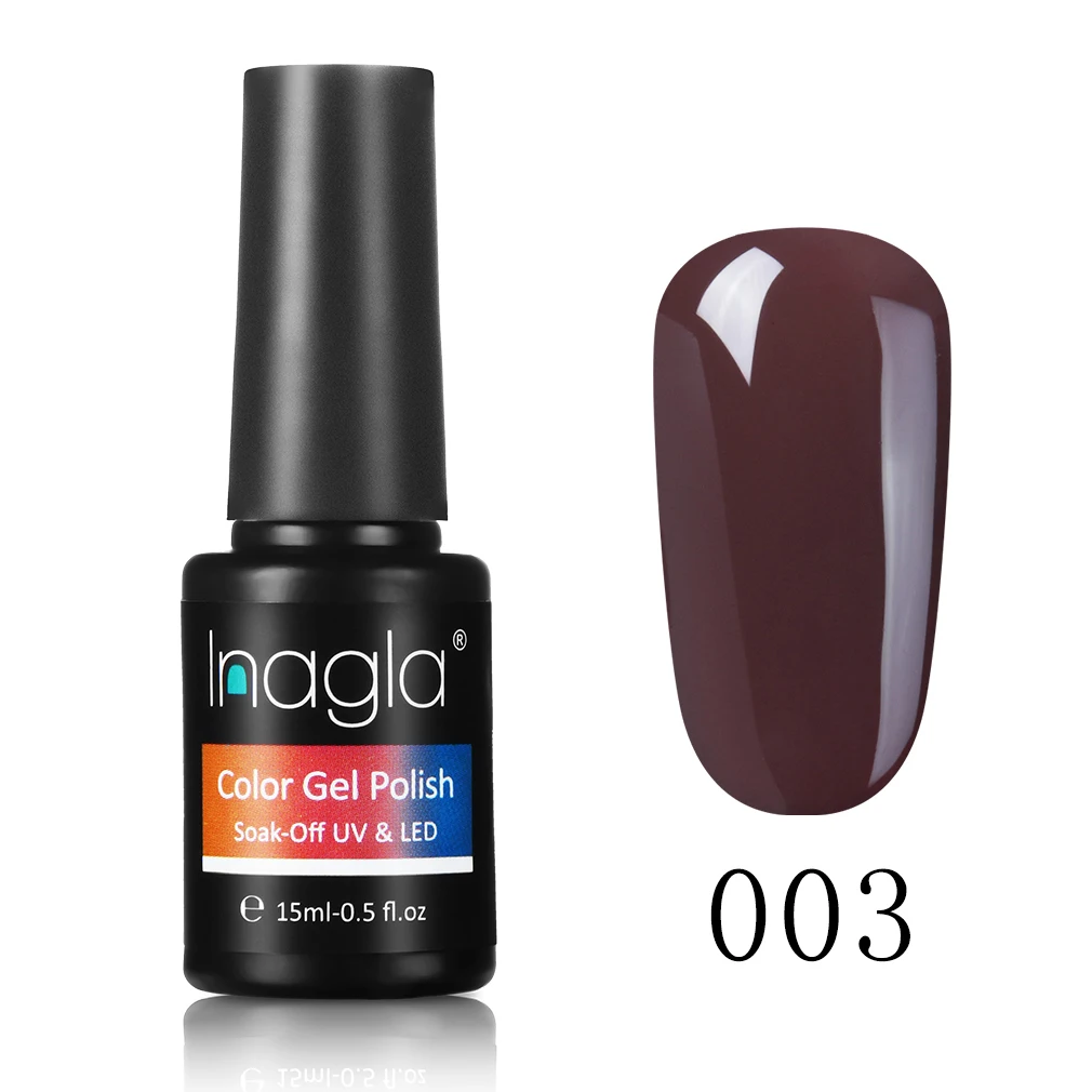 003 Inagla, 12 чистых цветов, кофейная Коричневая серия, Гель-лак для ногтей, 15 мл, замачиваемый, УФ светодиодный, базовое верхнее покрытие, Полупостоянный акриловый лак - Цвет: 003