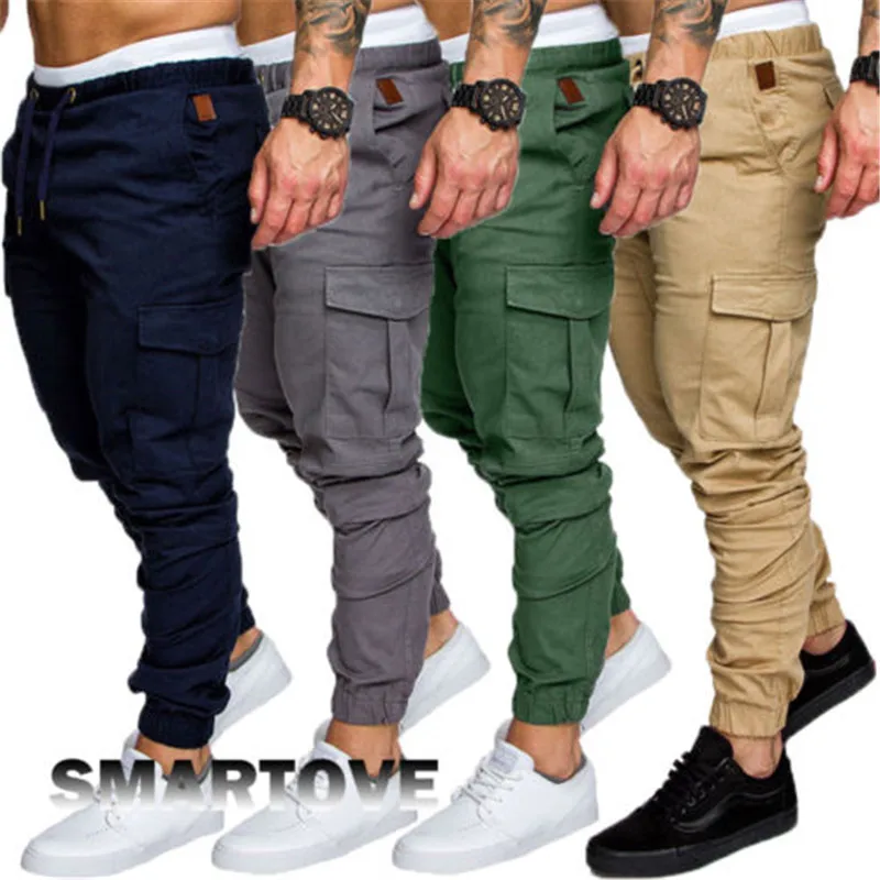 New2018 Для мужчин эластичная талия грузовой боевой работы брюки Slim Fit Повседневное