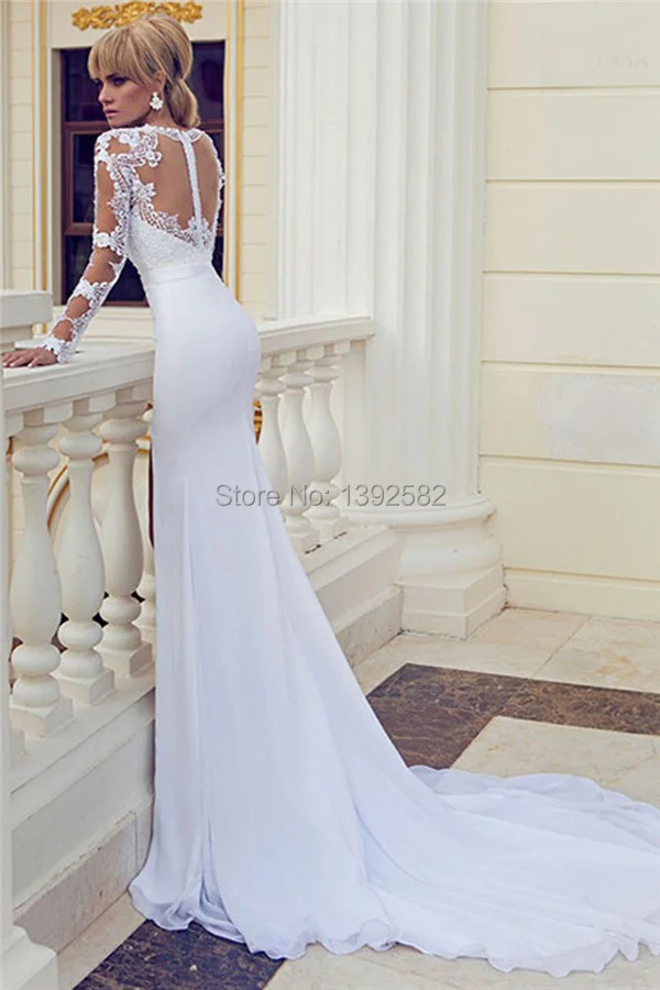 MANSA Vestidos De Noiva 2015 Sexy Sheath Appliques Lace Wedding Dresses Long Sleeves Bridal Gown with Slit For Wedding&ampEvents | Свадьбы и
