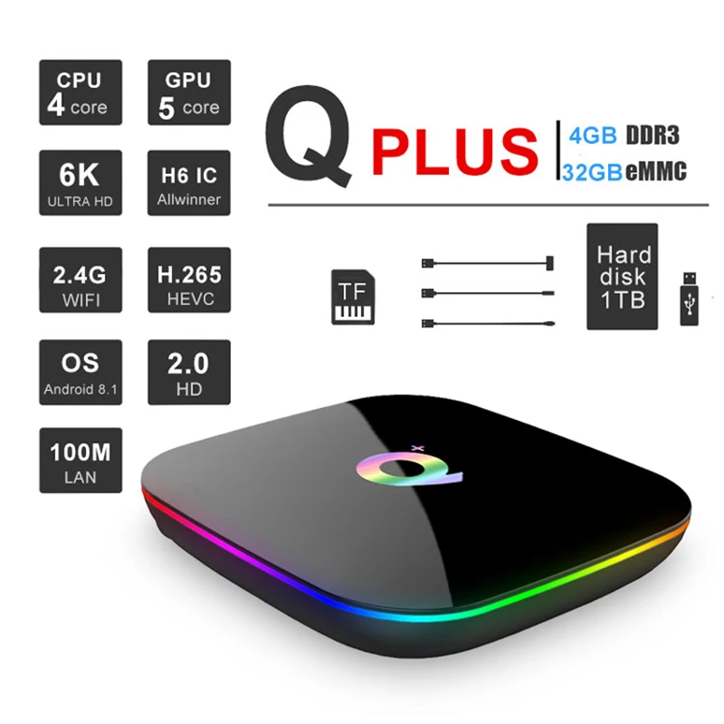 Q Plus Android 9,0 Смарт ТВ приставка Allwinner H6 Четырехъядерный 4 ГБ ОЗУ 32 ГБ/64 Гб 1080p 4K USB3.0 Netflix Смарт медиа приставка