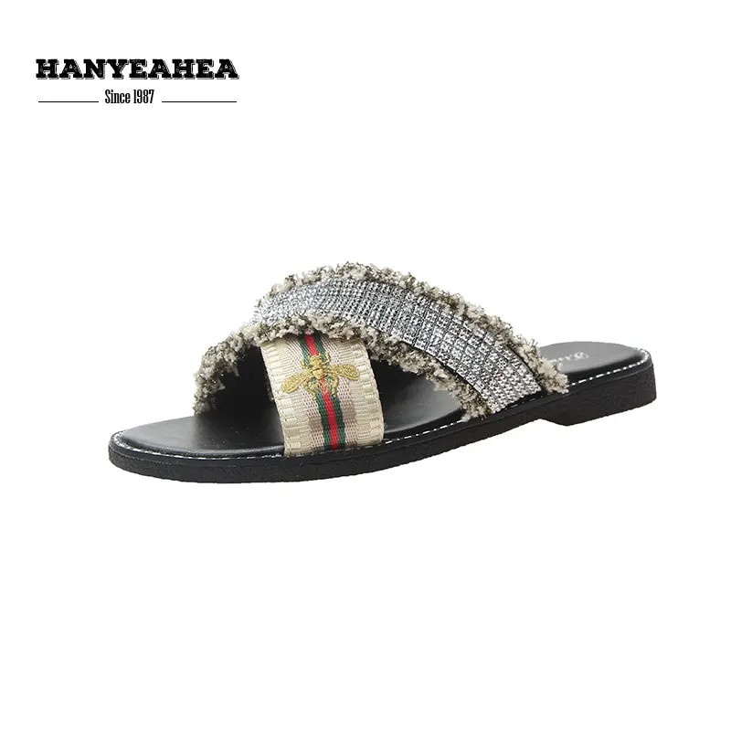 Streetwear Women's Summer Shoes Fashion Classic Flat Slippers Soft Fashionable Black Beige | Обувь