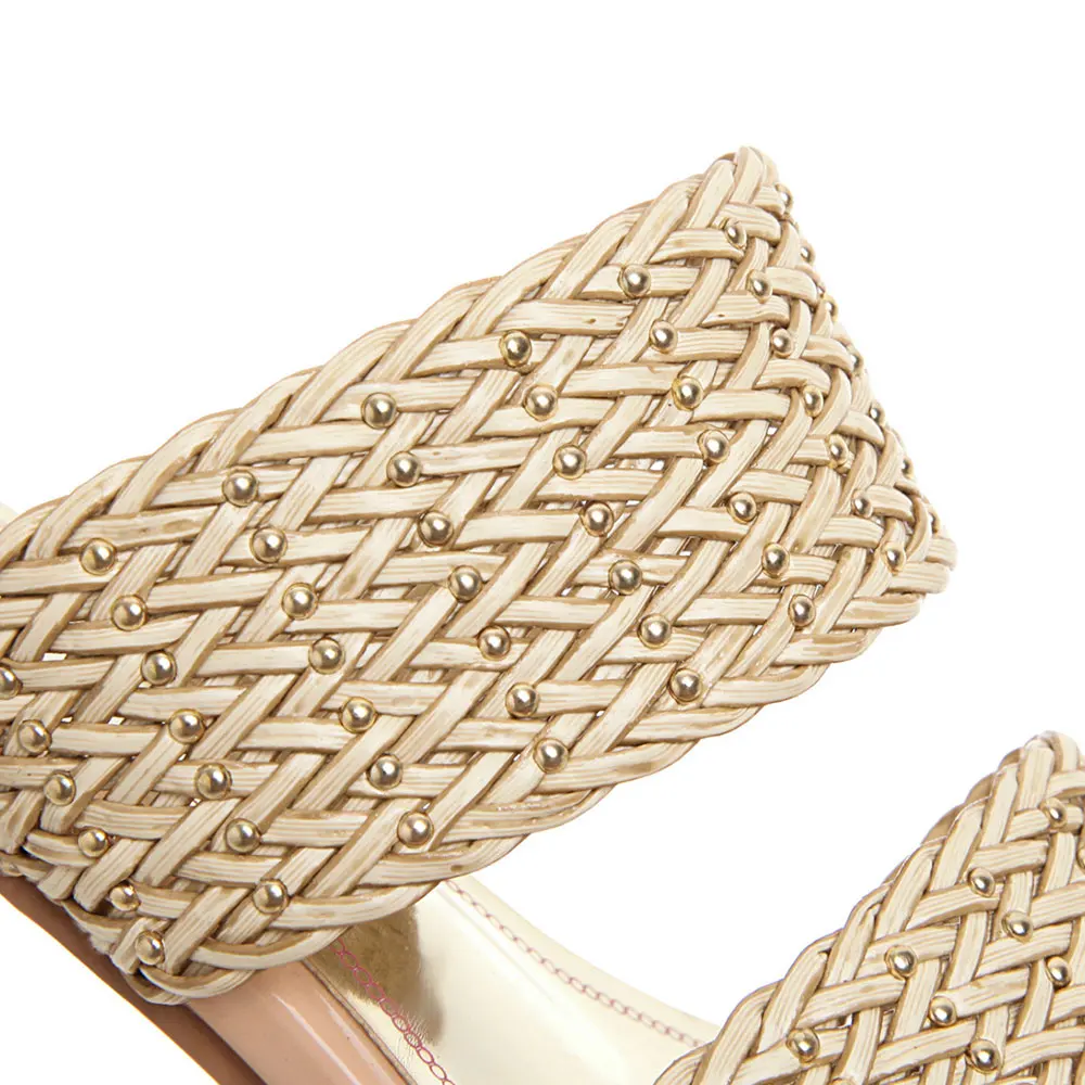 

Lasyarrow Women 2019 Summer Plus Size 33-46 Hollow Thick High Heels Slippers Women Slip On Casual Cane Sandals Shoes Woman J889