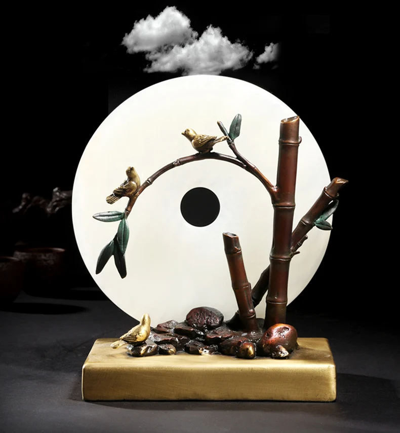 

Unique # TOP 2020 home Business best Decoration 3D PING AN Bamboo bird ART Auspicious bronze JADE statue sculpture # 23 CM LARGE