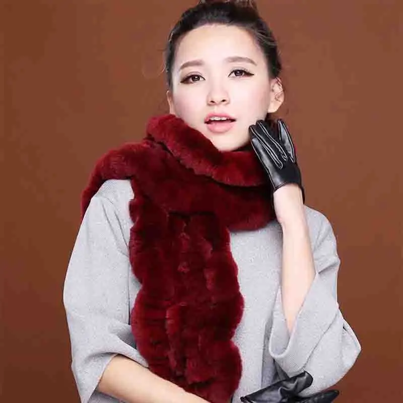 Real Fur Scarf For Women Winter Flounced Design Genuine Rex Rabbit Scarve Elegant Female Fashion Russia Warm |
