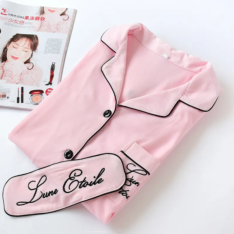 Pink Mixed fabric Весенние женские халаты, одежда для сна, хлопковая длинная ночная рубашка с вышитыми буквами, вязаный однотонный халат, халат, Batas De Dormir Mujer - Цвет: Pink Mixed fabric