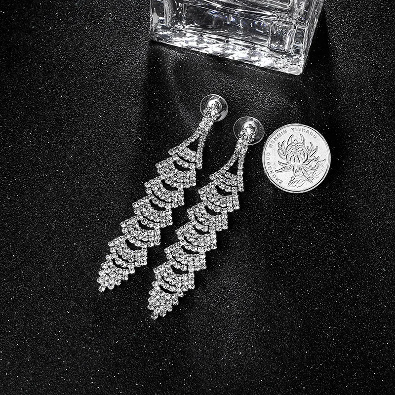 Длинные висячие Кристальные свадебные серьги для женщин серебряного цвета
