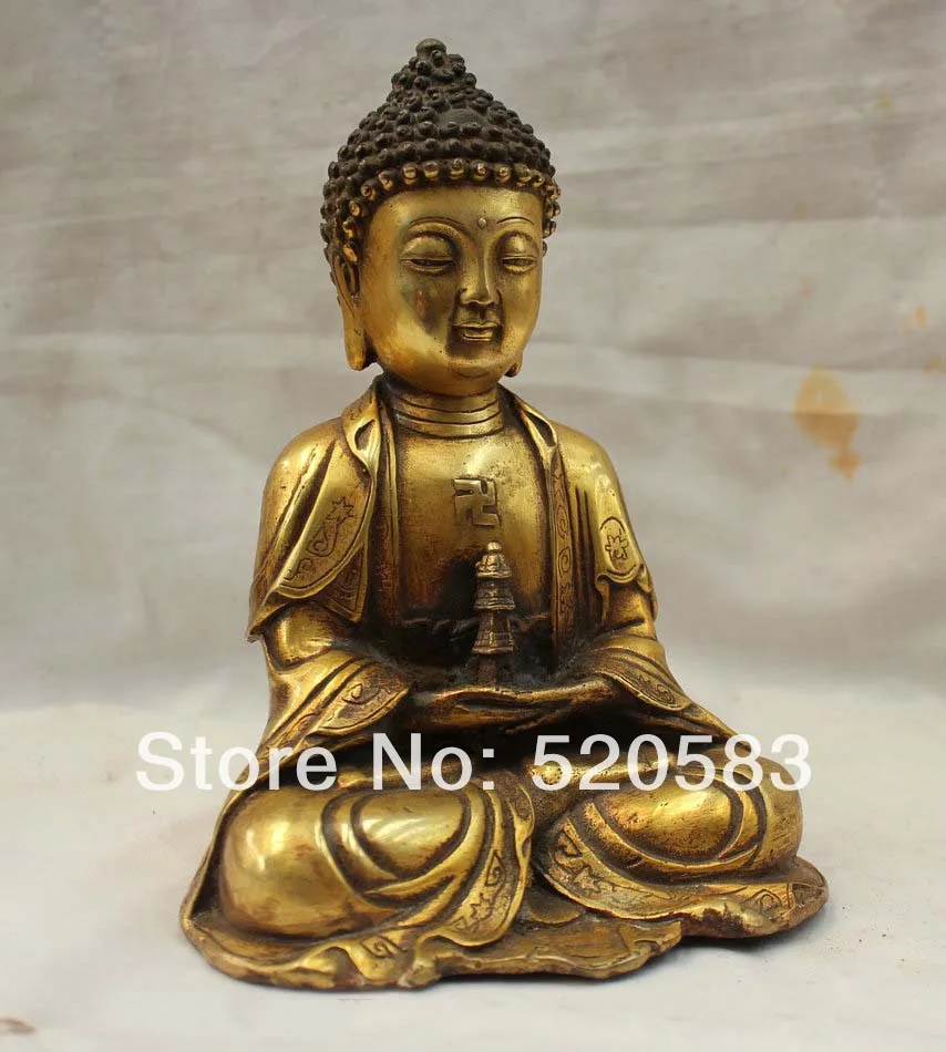 Тибет Тибетский Буддизм Бронзовый Свинка Сиденья Будды Шакьямуни Одеяние и