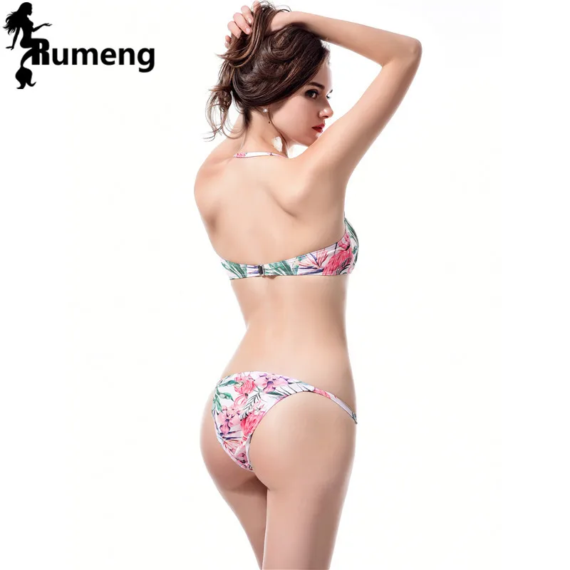 RUMENG 2018 Новый однотонный купальник бандажный Бразильский бикини сексуальные