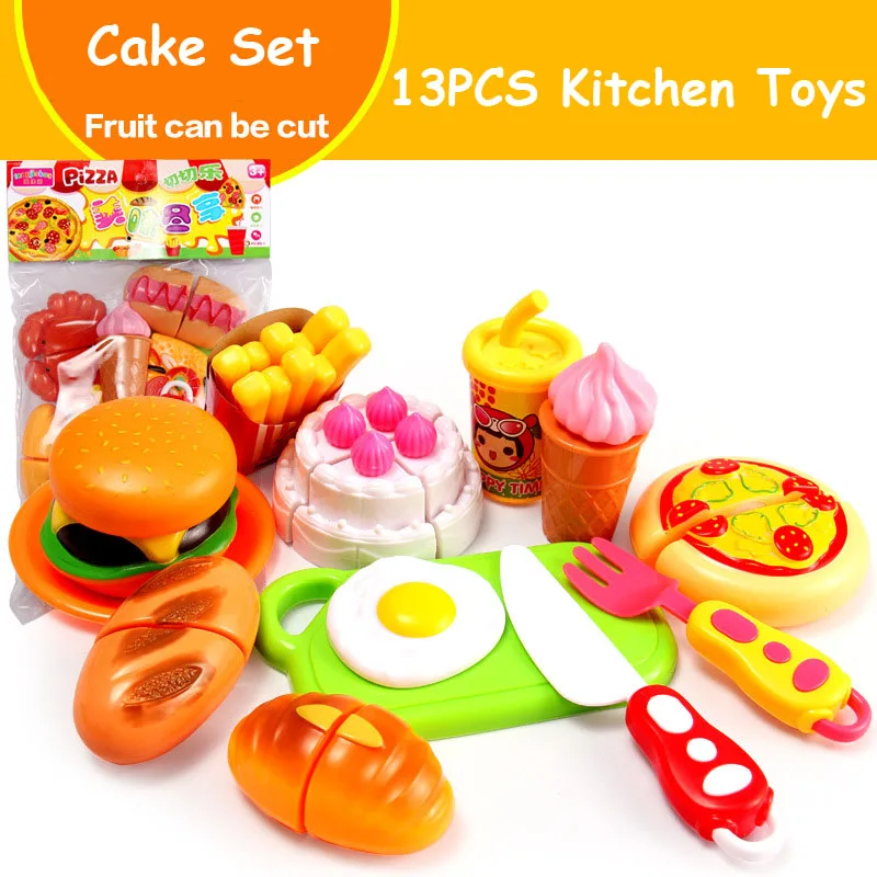 cake set 13 шт. DIY ролевые игры детские Кухня пластик еда игрушка набор пособия по кулинарии резка фрукты овощи Развивающие игрушки для детей - Цвет: cake set