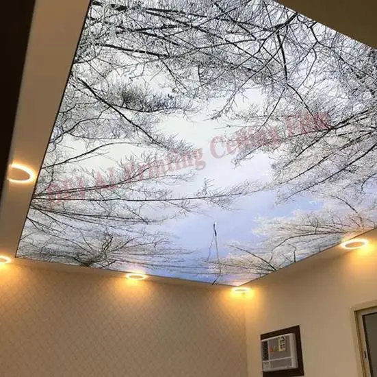 Зимние деревья печать потолочная пленка с видом деревьев Натяжная потолочная пленка