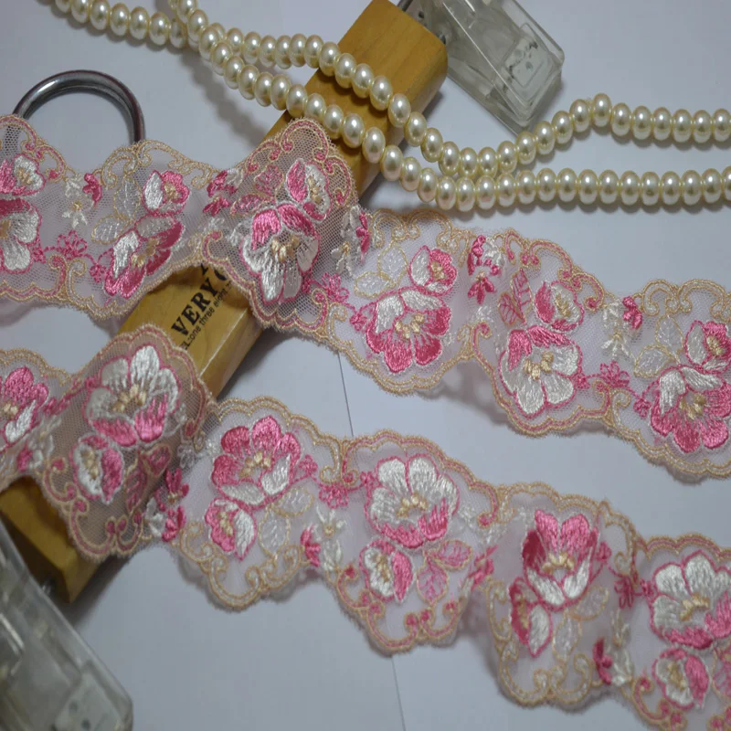 Бесплатная доставка 5 ярдов/партия 6 см розовая и серебристая кружевная отделка