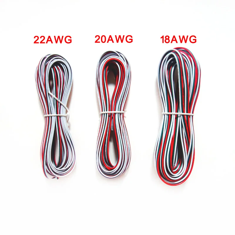 3Pin 10 м 20 18AWG 20AWG 22AWG Электрический Удлинительный кабель для одноцветной RGB RGBW
