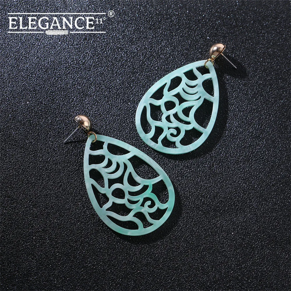Изысканные овальные акриловые серьги для женщин в богемном стиле с вырезанным зеленым украшением из уксусной кислоты, подвешенные на кулоне.