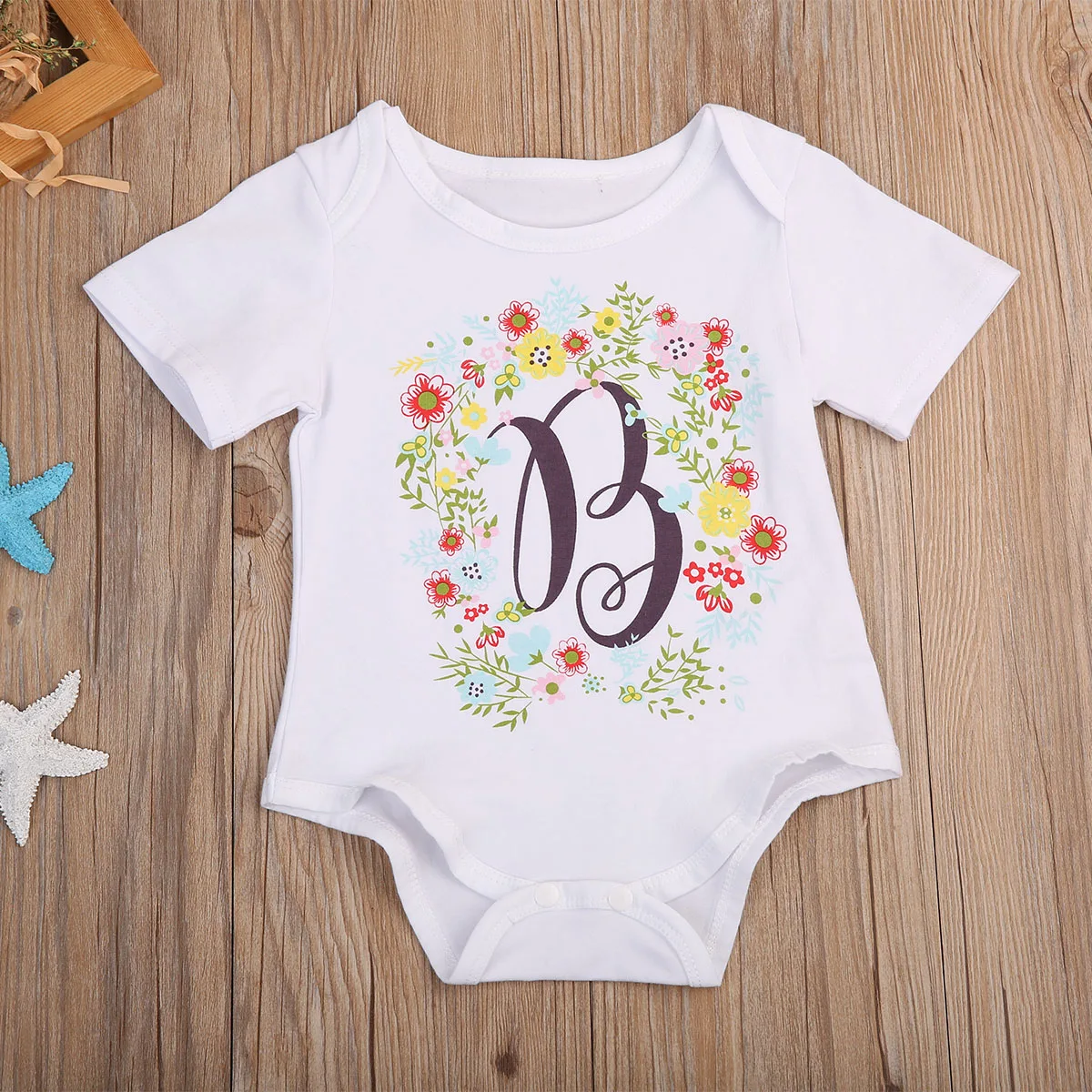 Хлопковое боди для новорожденных с буквенным цветочным принтом на возраст 0 18