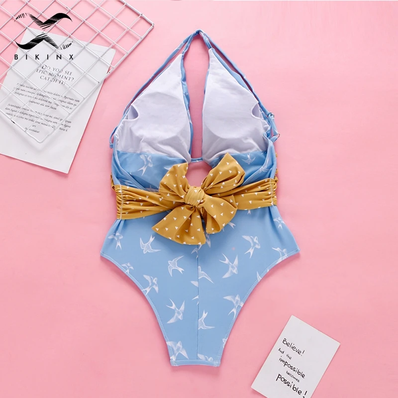 Bikinx Милый принт бикини 2019 mujer Монокини XL Холтер пуш-ап купальник женский плюс