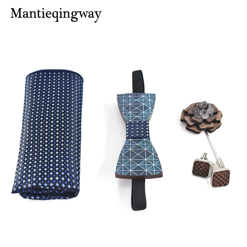 Деревянные галстуки бабочки mantieqingway для мужчин + платок брошка запонки Наборы