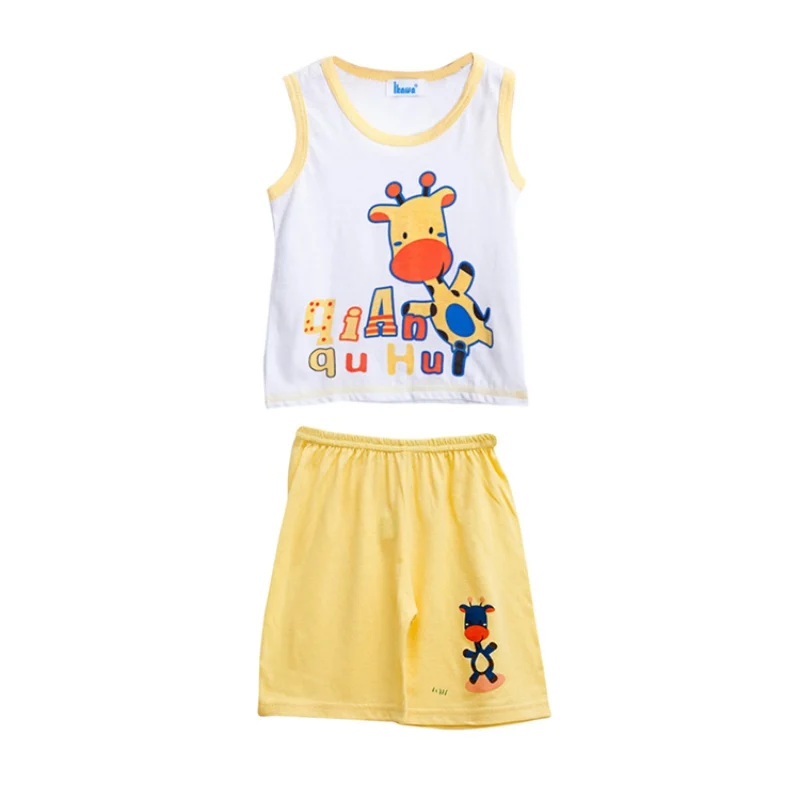 Kids Summer Baby Boys Printed Cartoon Sleeveless T-Shirt Tank Tops + Shorts Set Casual Clothes Outfits New Arrival FG34 | Детская одежда