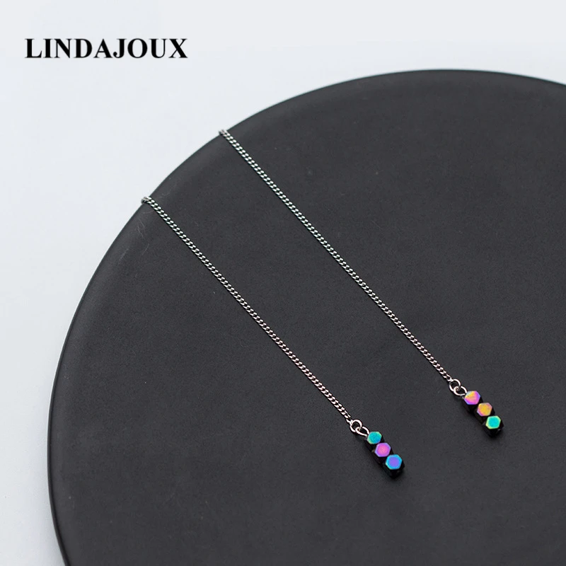 LINDAJOUX 925 пробы серебряные серьги-подвески с тройным цветным камнем для женщин S925