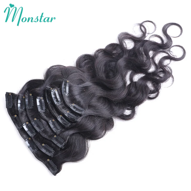 Monstar 7 шт. 120 г/компл. Клип В Пряди человеческих волос для наращивания объемной