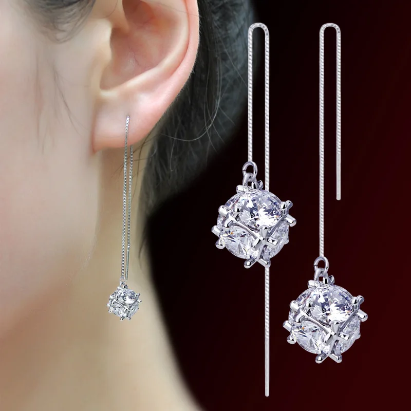 

Fanqieliu Natural Zircon Crystal Beads Drop Earrings Woman Long 925 Sterling Silver Chain Ear Line Dangle Earrings FQL193273