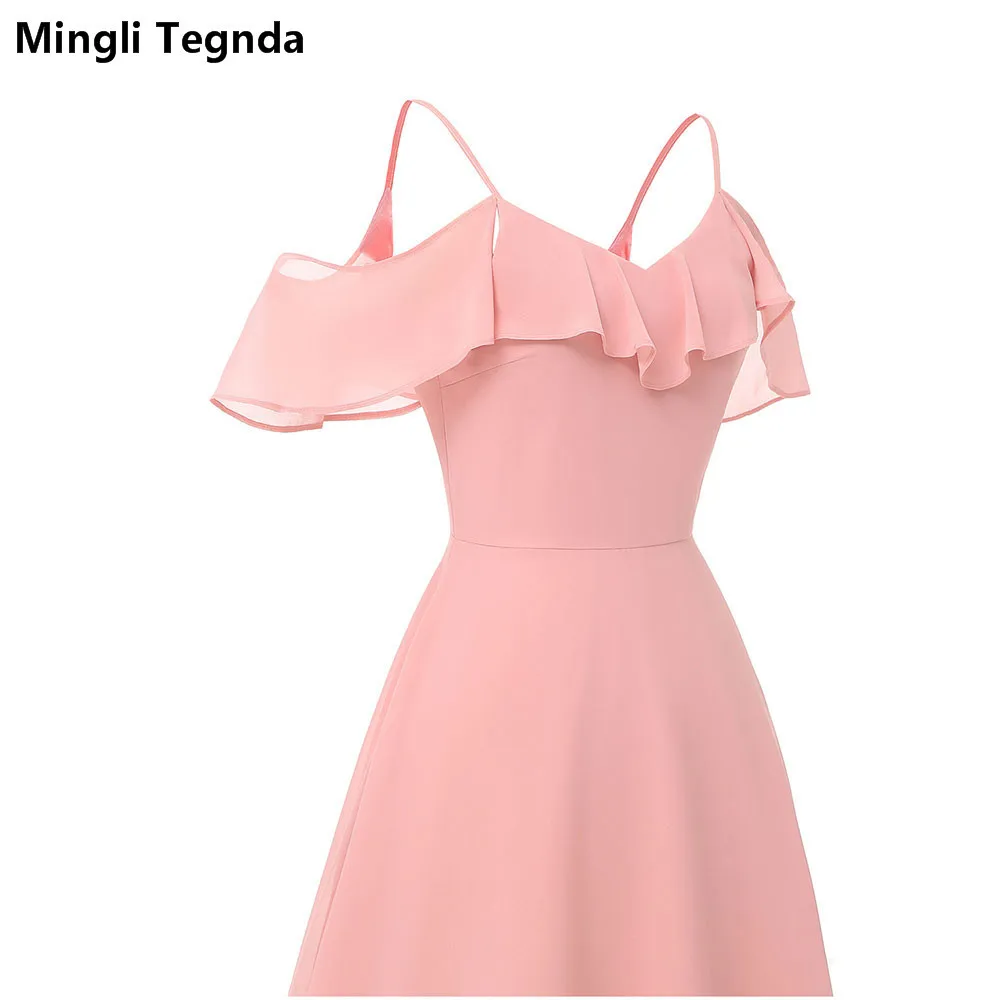 Mingli Tengda Red wine Bridesmaid Dress Spaghetti Straps Wedding Party Sexy Pink Chiffon Navy Dresses Backless | Свадьбы и торжества