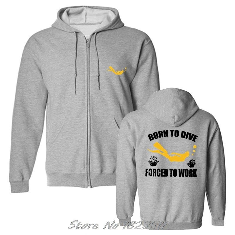 gray Новая мода осень зима мужская флисовая толстовка Born To Dive Forced To Work Толстовка Повседневная Толстовка крутая куртка Топы Harajuku - Цвет: gray