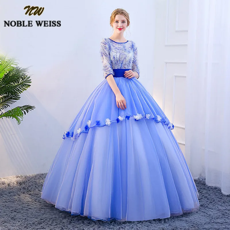 NOBLE WEISS Quinceanera Dresses Ball Gown 2019 With Half Sleeve Sweet 16 Dress Long Floor Length Light Blue Vestidos de 15 anos | Свадьбы и