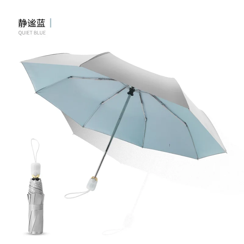Light Blue Полностью автоматический женский зонт с защитой от ультрафиолета, три складных зонта, Женский Зонт от дождя, 8 K, ветрозащитный женский зонт для путешествий, sombrilla, Плайя - Цвет: Light Blue