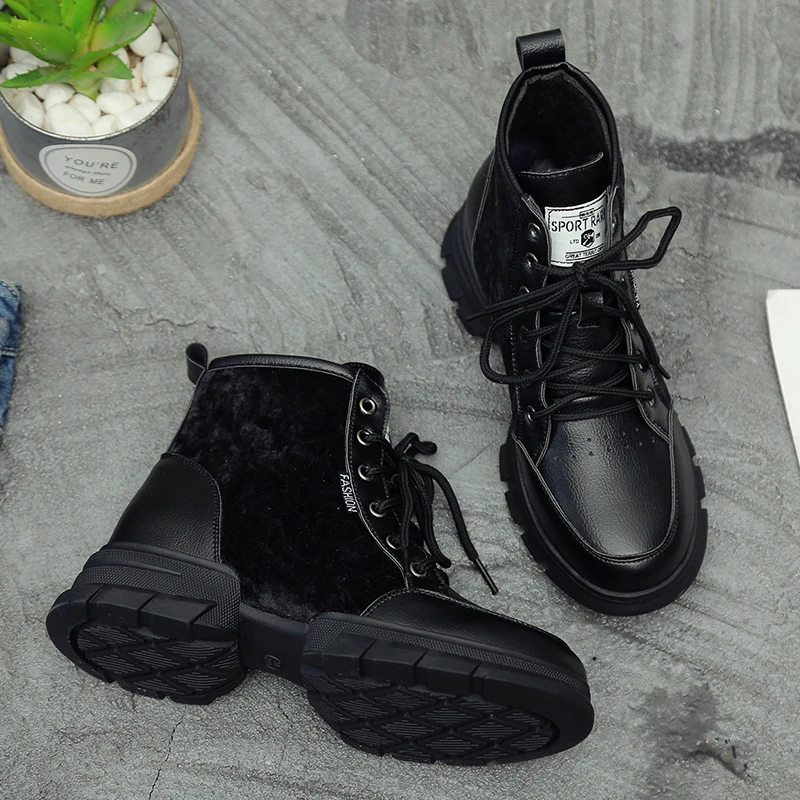 TESSFFEL Winter Boots Women platform boots Women's Fashion Martin Casual Lacing Ankle On Sale Size 35~39 | Обувь