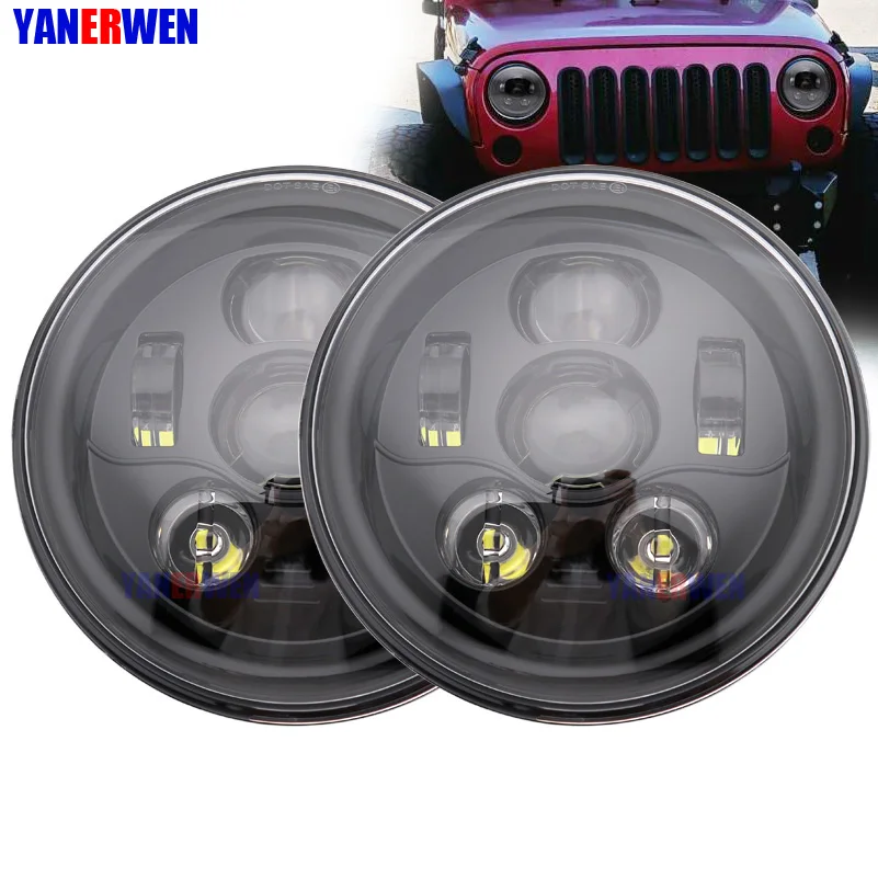 

1 Pair Car headlamp 7 Inch Round LED Headlights with H4 High Low Beam For Jeep Wrangler JK TJ Hummer DOT Approved