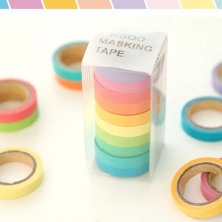 

Coloffice 10pcs/set Solid color paper washi tape simple kawaii masking tape DIY album handbook decoration stickers 8mm*5m tapes