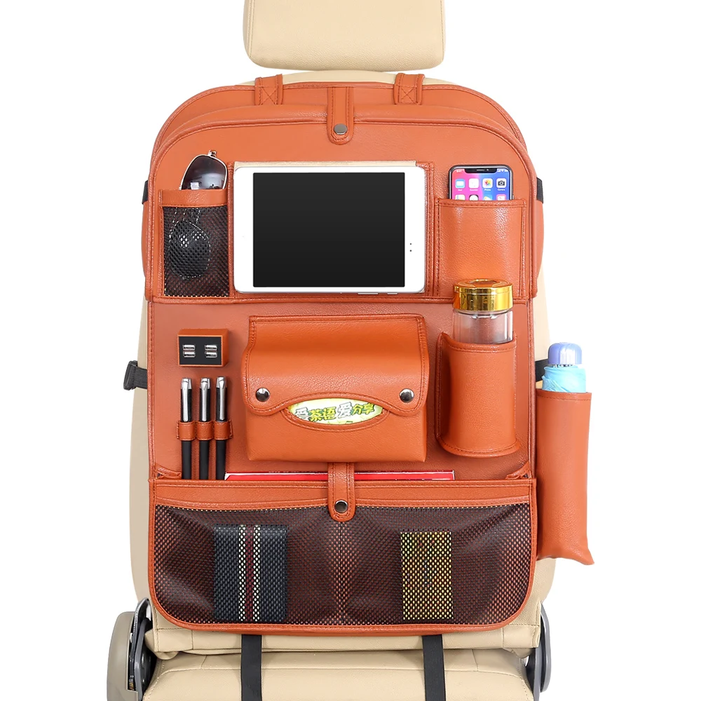 Car Leather Firm Back Seat Storage Hang Bag Organizer Stowing Tidying Baby Kids Sundry Specially Automobile Interior Accessories
