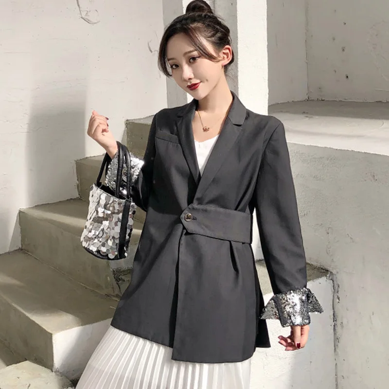 Женский костюм весенний свободный с манжетами и блестками|Женские пиджаки| |