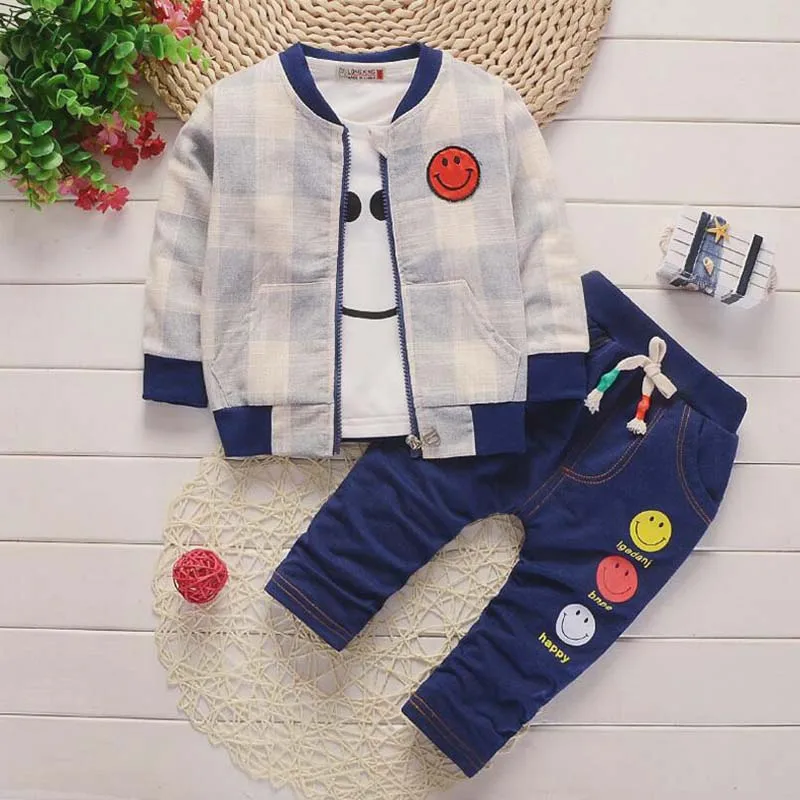 BibiCola 2018 baby boys clothing sets 3pcs coat+tops+trousers suit bebe clothes infant toddler sport newborn outfits |