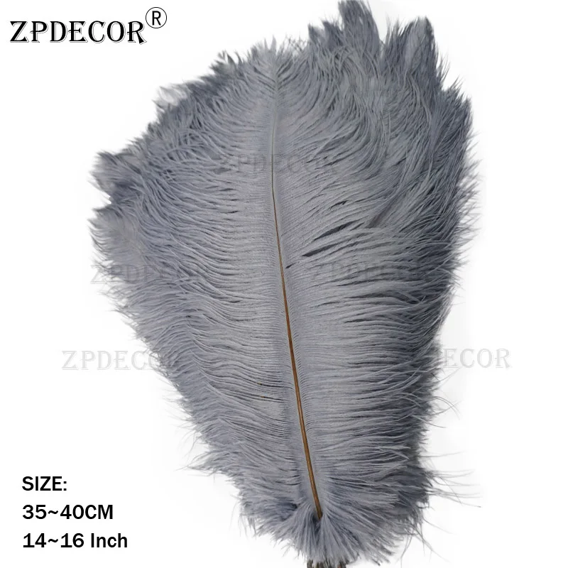 Серый ZPDECOR страусиные перья 35-40 см для рукоделия, товары для свадебной вечеринки, карнавальные украшения для танцоров - Цвет: Серый