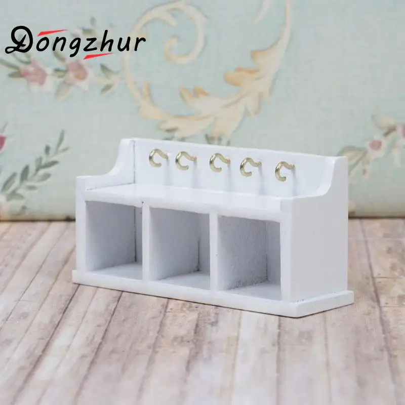 Dongzhur деревянная полка кукольный домик Миниатюрный 1:12 небольшой шкаф для хранения с крючками DIY Кукольный дом мебель Miniaturas Casa De Munecas