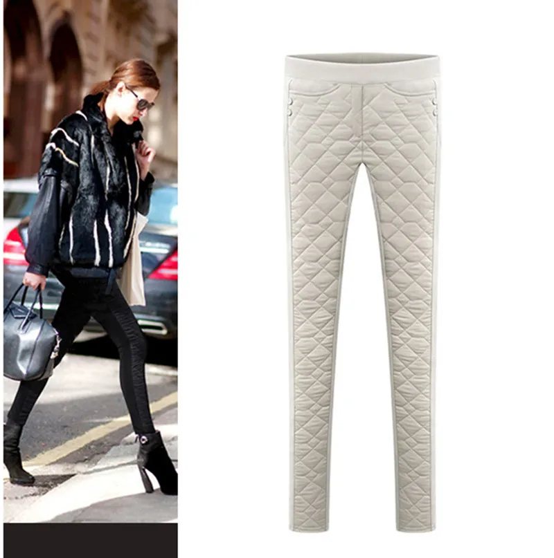 2017 зимние Пуховые Хлопковые женские брюки Женские однотонные теплые узкие с