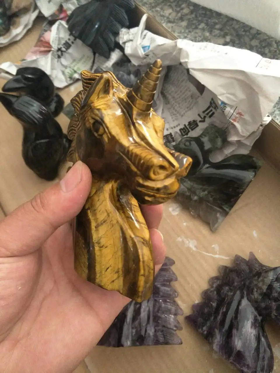 High Quality Beautiful Natural Tiger Eye Quartz Crystal Carved Horse Head Unicorn Healing | Дом и сад