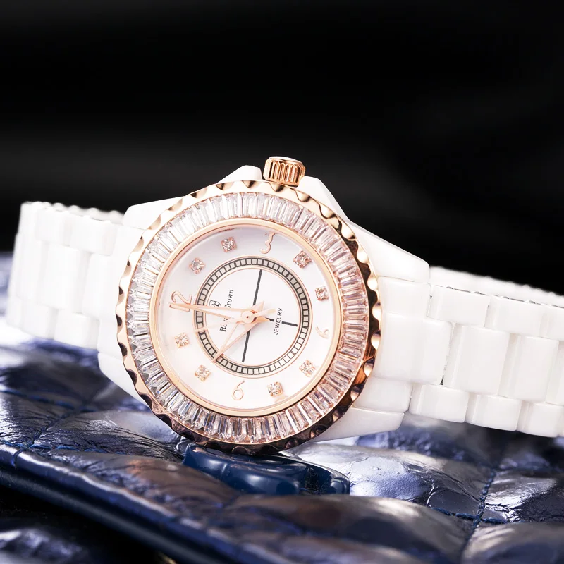 Керамические женские часы японские кварцевые хрустальные модные роскошный