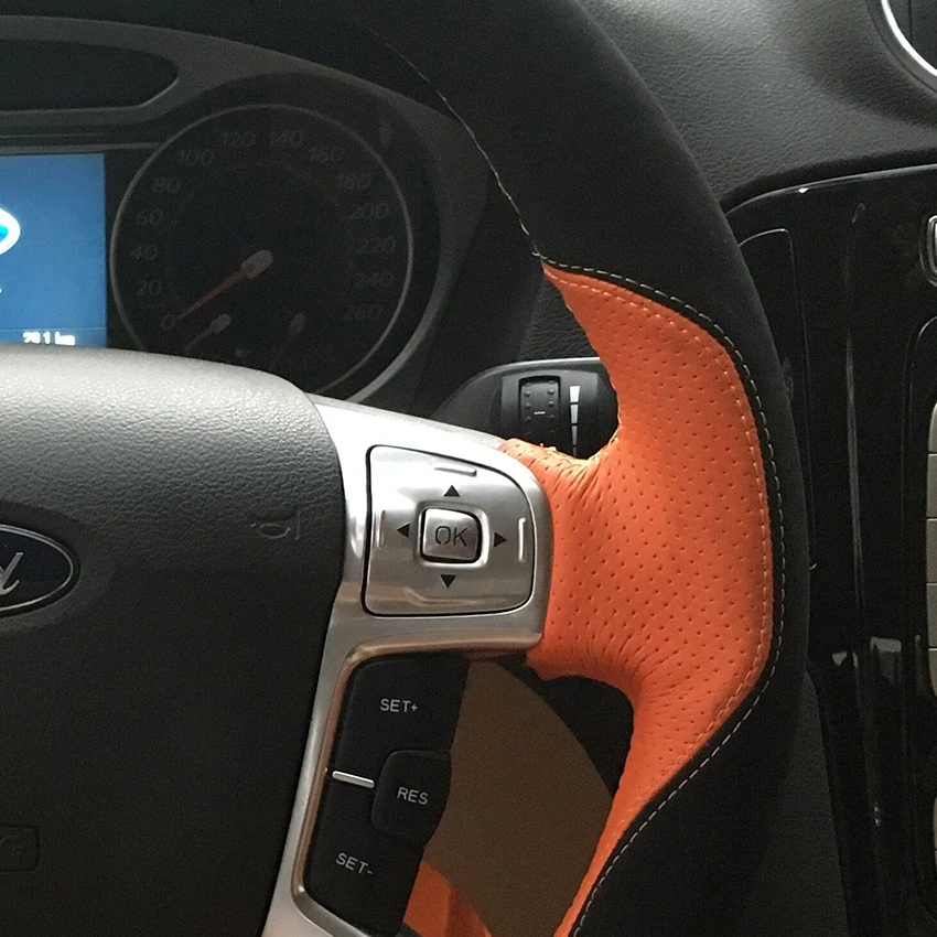 Черные замшевые оранжевые кожаные чехлы рулевого колеса автомобиля для Ford Mondeo Mk4 2007-2012 S-Max 2008