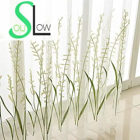 Медленный душ белый занавес для спальни вышитые пасторальные растения занавески