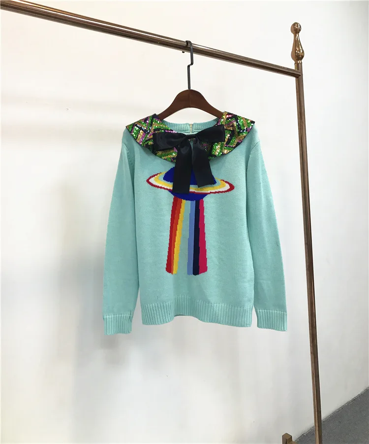 

Autumn winter 2020 new sweet sweaters women cute bows sequins collar long sleeve slim knitted sweater pullovers female Jumper