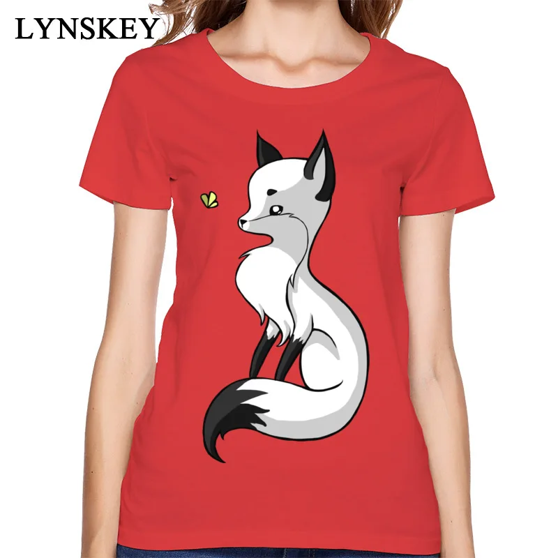 

LYNSKEY/Осенняя Приталенная футболка с короткими рукавами с изображением лисы и бабочки хлопковые топы с круглым вырезом для девочек, футболки...