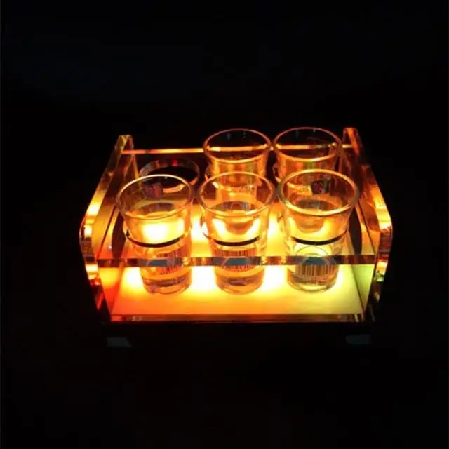 6 Holes Colorful LED 4 шт. 6-Bottle Shot glass лоток пуля водка чашки Посуда для напитков Держатель Красочный светодиодный перезаряжаемый светильник винный стакан стойки баров ведро для льда - Цвет: 6 Holes Colorful LED