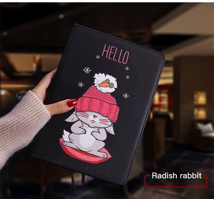 Radish Rabbit Защитный чехол для планшета для apple ipad 2 3 4 Флип Смарт Стенд Крышка искусственная кожа милый кот иллюстрация чехол A1395 A1396 - Цвет: Radish Rabbit