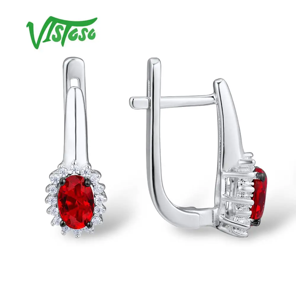 VISTOSO серьги гвоздики хорошее ювелирное изделие Красный Кристалл круглый белый
